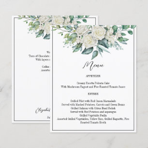 Cartão de menu de casamento de rosas brancas de eu