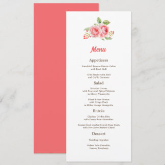 Cartão de Menu de Casamento de Rosas de Aquarela R