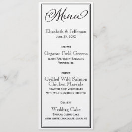 Cartão de Menu de Casamento de Script Branco e Pre