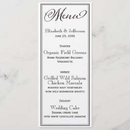Cartão de Menu de Casamento de Script Branco e Pre