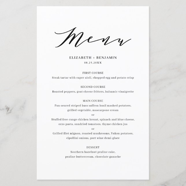 Cartão de Menu de Casamento de Script de Densidade (Frente)