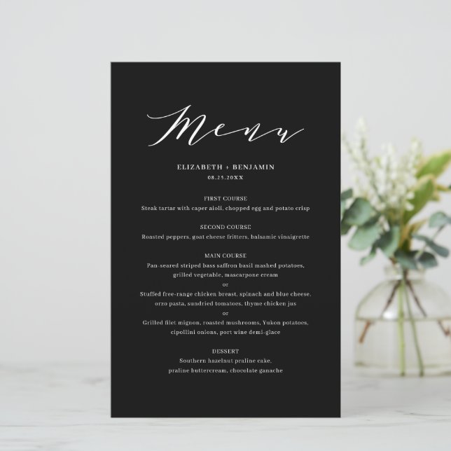 Cartão de Menu de Casamento de Script de Densidade (Em pé/Frente)