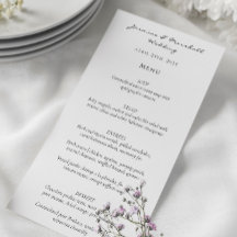 Cartão de menu de casamento de script minimalista