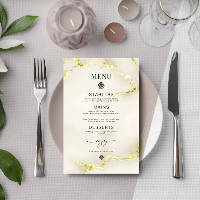 Cartão de Menu de Casamento de Textura Dourada Lux (Criador carregado)