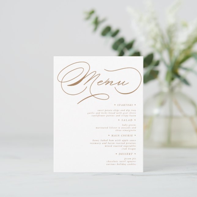 Cartão de Menu de Casamento de Tipografia Luxuosa (Em pé/Frente)