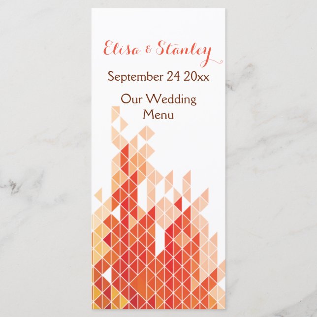 Cartão de menu de casamento de triângulos geométri (Frente)