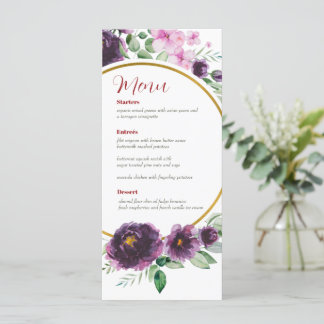 Cartão de Menu de Casamento de Wreath Floral de Wa