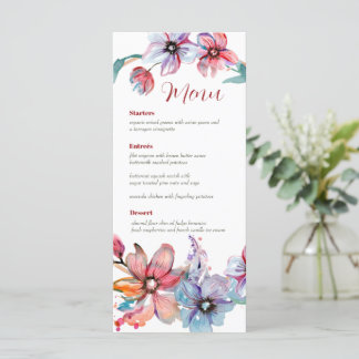 Cartão de Menu de Casamento de Wreath Floral de Wa