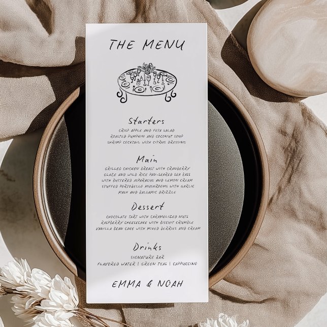 Cartão de Menu de Casamento Desenhado à Mão Modern (Criador carregado)