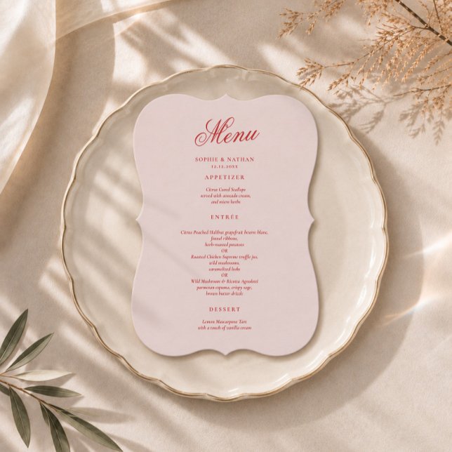 Cartão de Menu de Casamento Die Cut Raspberry Blus (Criador carregado)
