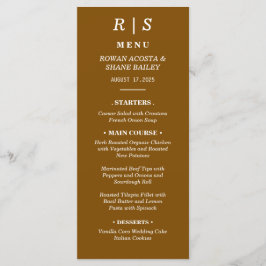 Cartão de Menu de Casamento do Chestnut Brown Mono