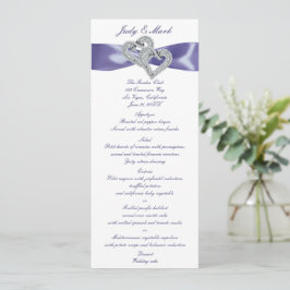 Cartão de Menu de Casamento do Coração Azul Roxo
