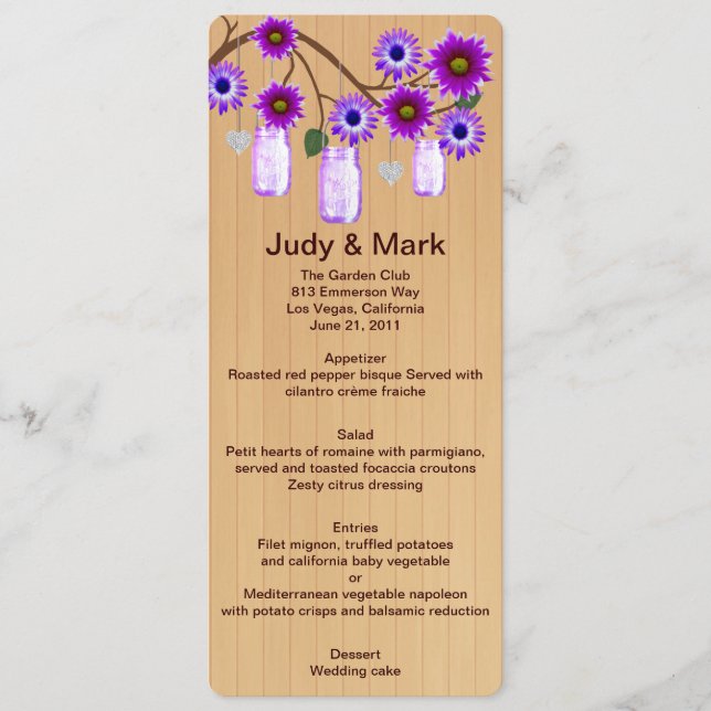 Cartão de Menu de Casamento do Country Rustic Oran (Frente)