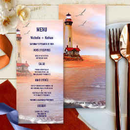 Cartão de Menu de Casamento do Farol de Praia