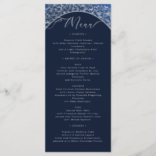 Cartão de Menu de Casamento do Ornamentado Azul Cl