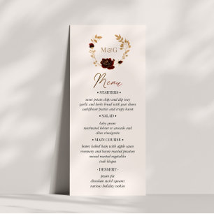 Cartão de Menu de Casamento do Rosa vermelha Doura