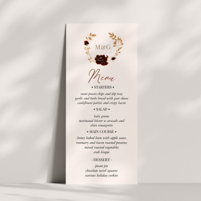 Cartão de Menu de Casamento do Rosa vermelha Doura (Criador carregado)