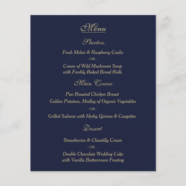 Cartão de Menu de Casamento Dourado do Elegante Ma (Frente)