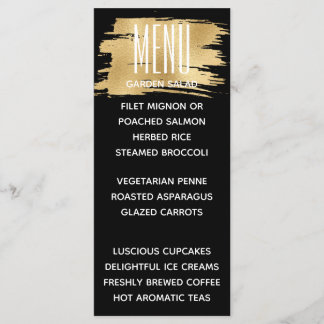 Cartão de Menu de Casamento Dourado e Preto