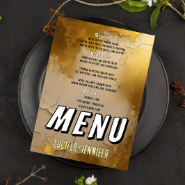 Cartão de Menu de Casamento Dourado Elegante com F