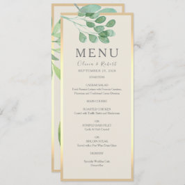 Cartão de Menu de Casamento Dourado Greenery
