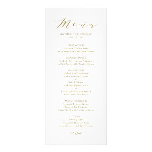 Cartão de Menu de Casamento Dourado Minimalista de
