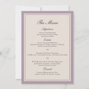 Cartão de Menu de Casamento Elegante Ameixa Mauve