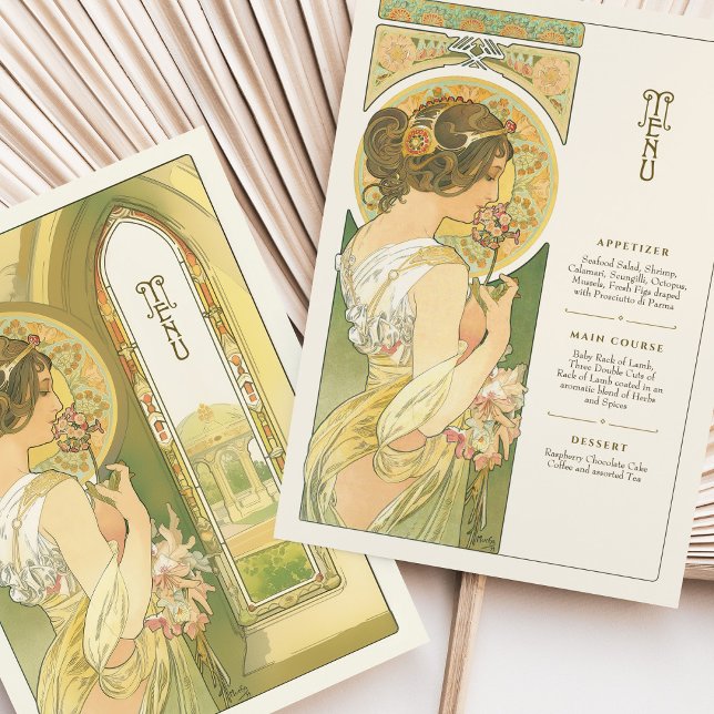 Cartão de Menu de Casamento Elegante Art Nouveau (Criador carregado)