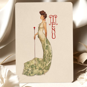 Cartão de Menu de Casamento Elegante Art Nouveau