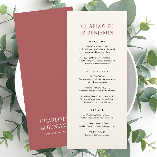 Cartão de Menu de Casamento Elegante Chic Minimali (Criador carregado)
