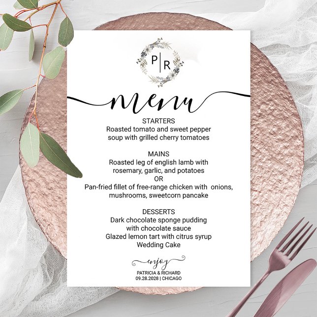 Cartão de Menu de Casamento Elegante com Caligrafi (Criador carregado)