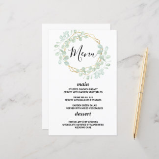 Cartão de menu de casamento elegante com eucalipto