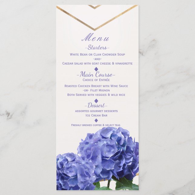 Cartão de Menu de Casamento Elegante com Flores de (Frente)