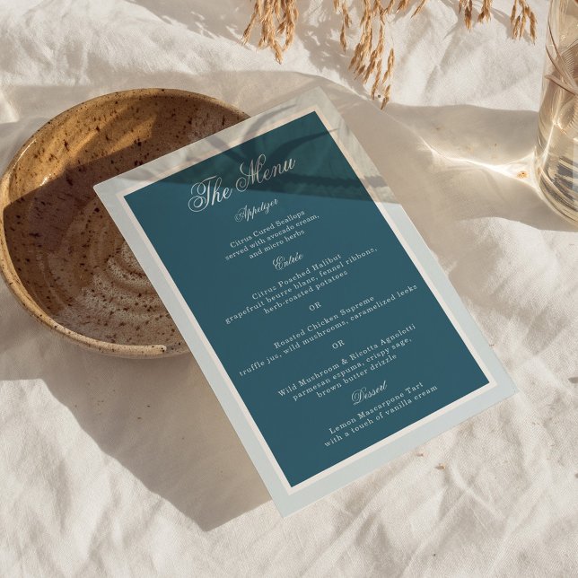 Cartão de Menu de Casamento Elegante com Listra Az (Criador carregado)