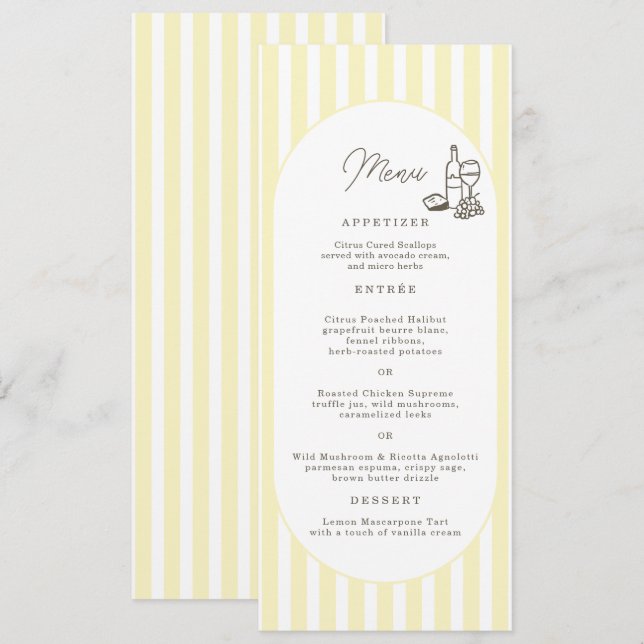 Cartão de Menu de Casamento Elegante com Listras A (Frente/Verso)