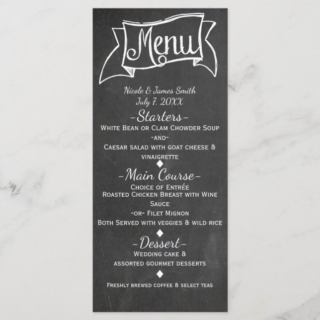 Cartão de Menu de Casamento Elegante com Visual de (Frente)