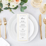 Cartão de Menu de Casamento Elegante de Fronteira<br><div class="desc">Elegante Wedding Menu, cartão plano com título e texto editáveis. Dourada fronteira dá-lhe um toque de brilho. Personalizar para qualquer fim, como programas ou listas de vinhos, etc. (Escreva em todas as maiúsculas e adicione um espaço entre letras e palavras de espaço duplo para esta "aparência"). Itens correspondentes disponíveis na...</div>