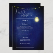 Cartão de Menu de Casamento Elegante em Azul Meia-