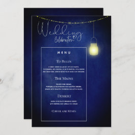 Cartão de Menu de Casamento Elegante em Azul Meia-