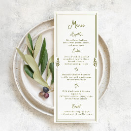 Cartão de Menu de Casamento Elegante em Verde Oliv