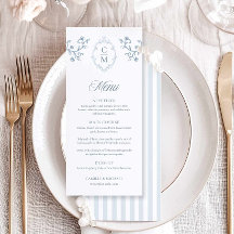 Cartão de Menu de Casamento Elegante Faixa Azul Cr