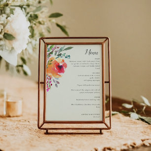Cartão de Menu de Casamento Elegante Moderno Flora