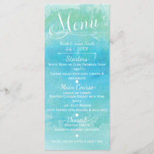 Cartão de Menu de Casamento Elegante Praia Azul Aq