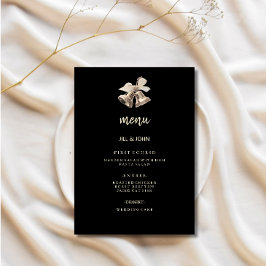 Cartão de Menu de Casamento Elegante Preto Dourado