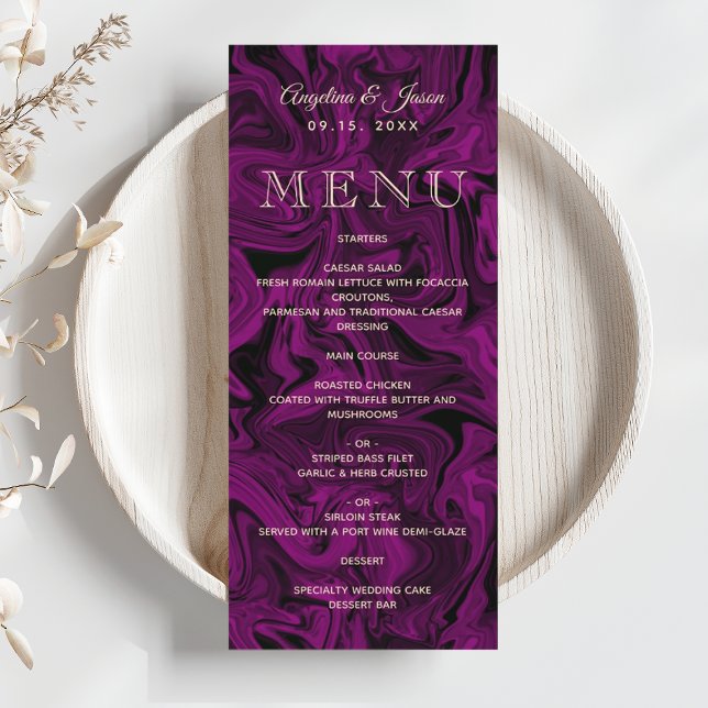 Cartão de Menu de Casamento Elegante Roxo (Criador carregado)