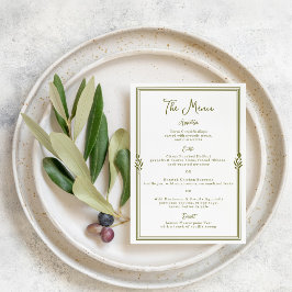 Cartão de Menu de Casamento Elegante Verde Oliva T