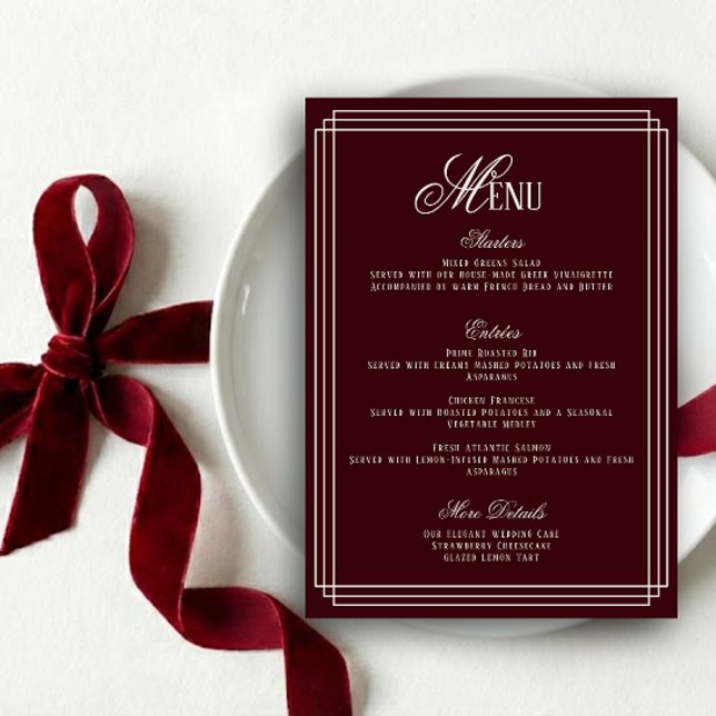 Cartão de Menu de Casamento em Borgonha Dinheiro A (Criador carregado)