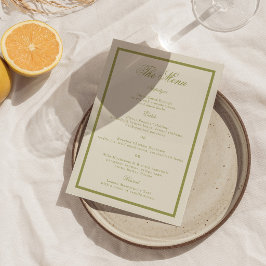 Cartão de Menu de Casamento em Caligrafia Verde Ol