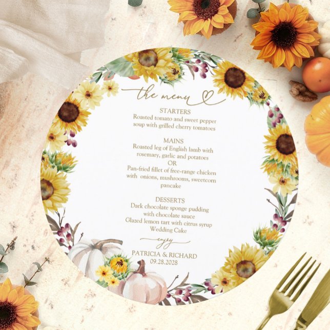 Cartão de Menu de Casamento em Círculo de Outono c (Criador carregado)