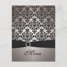 Cartão de Menu de Casamento em Damasco Cinza e Pre